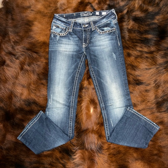 Miss Me Denim - Miss Me Gorgeous Heavy Studded Distressed Boot Cut Blue Jeans